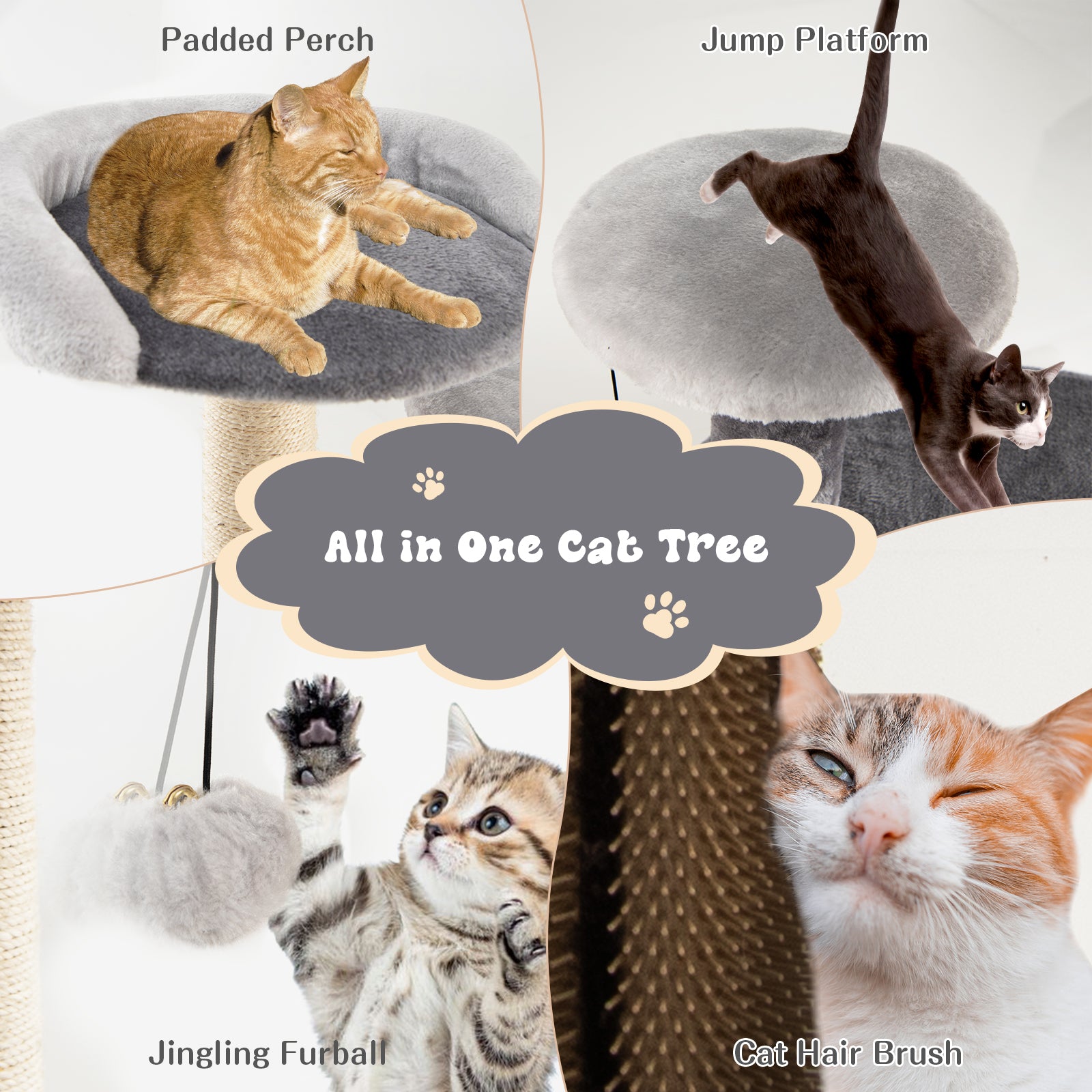 40 Inch Cat Tree Tower Multi-Level Activity Tree with 2-Tier Cat-Hole Condo, Gray Cat Trees Condos & Scratchers at Gallery Canada