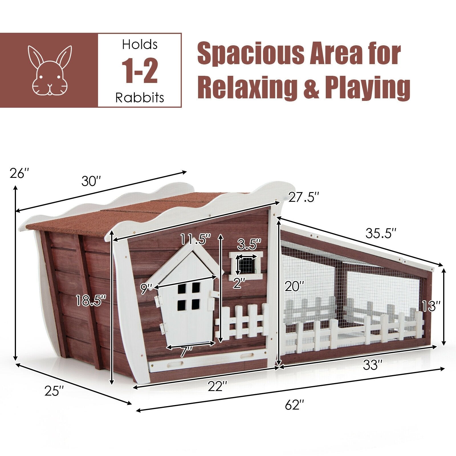 62 Inch Wooden Rabbit Hutch with Pull Out Tray, Red at Gallery Canada