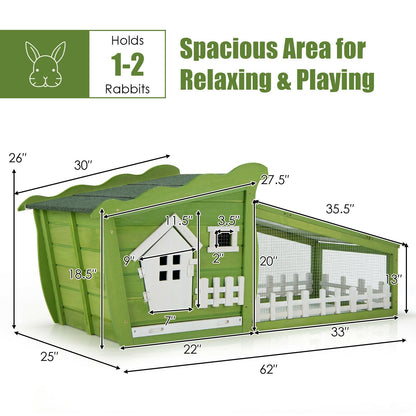 62 Inch Wooden Rabbit Hutch with Pull Out Tray, Green at Gallery Canada