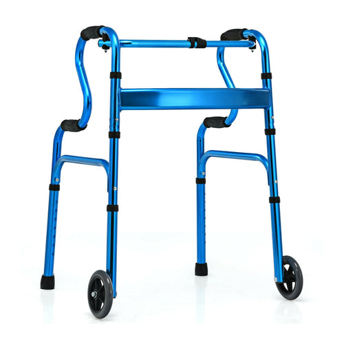 Aluminum Heavy-Duty Folding Wheeled Stand-Assist Walker, Blue