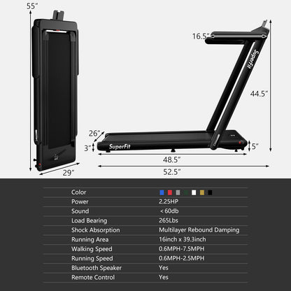 2.25HP 2 in 1 Folding Treadmill with APP Speaker Remote Control, Black Treadmills at Gallery Canada