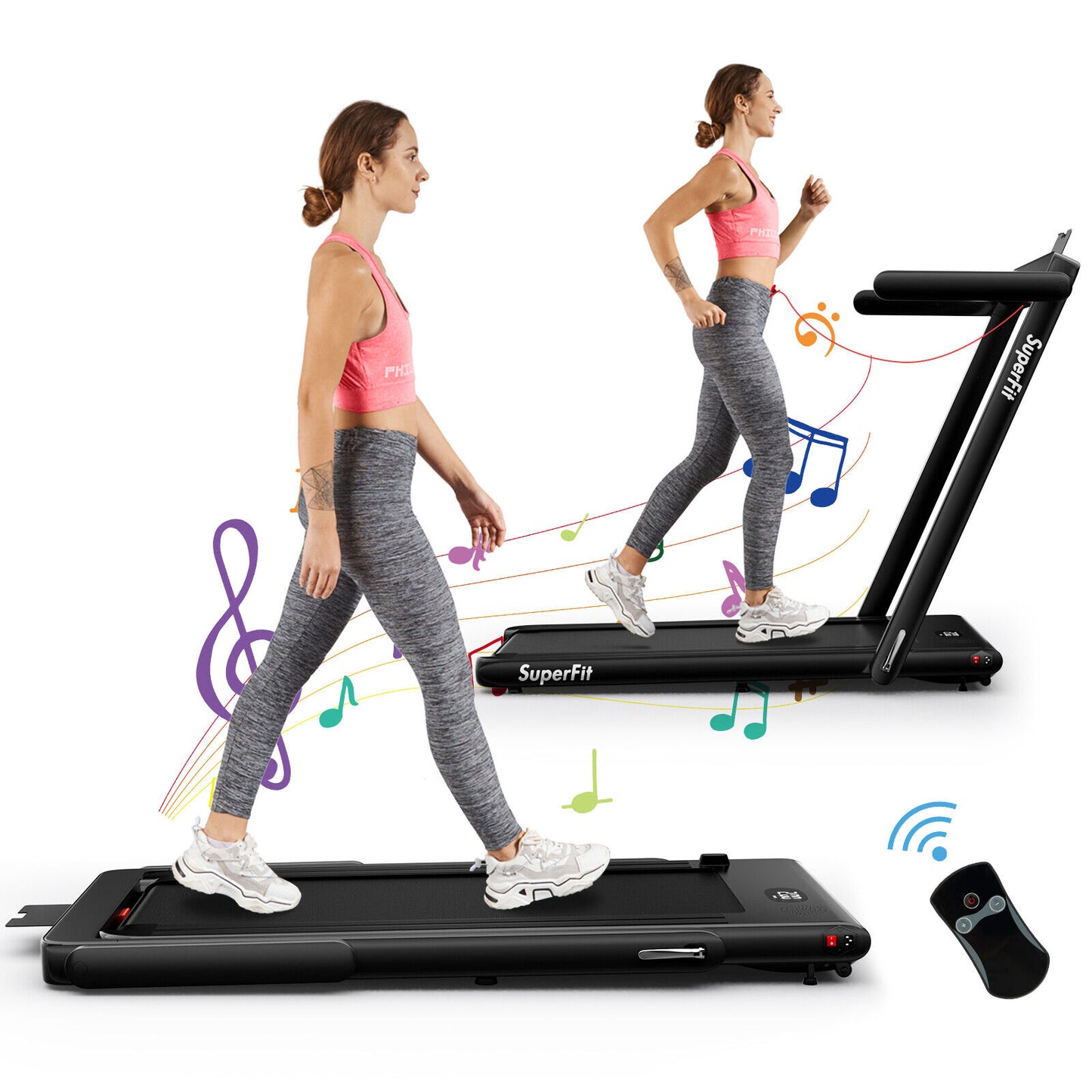 2.25HP 2 in 1 Folding Treadmill with APP Speaker Remote Control, Black Treadmills at Gallery Canada