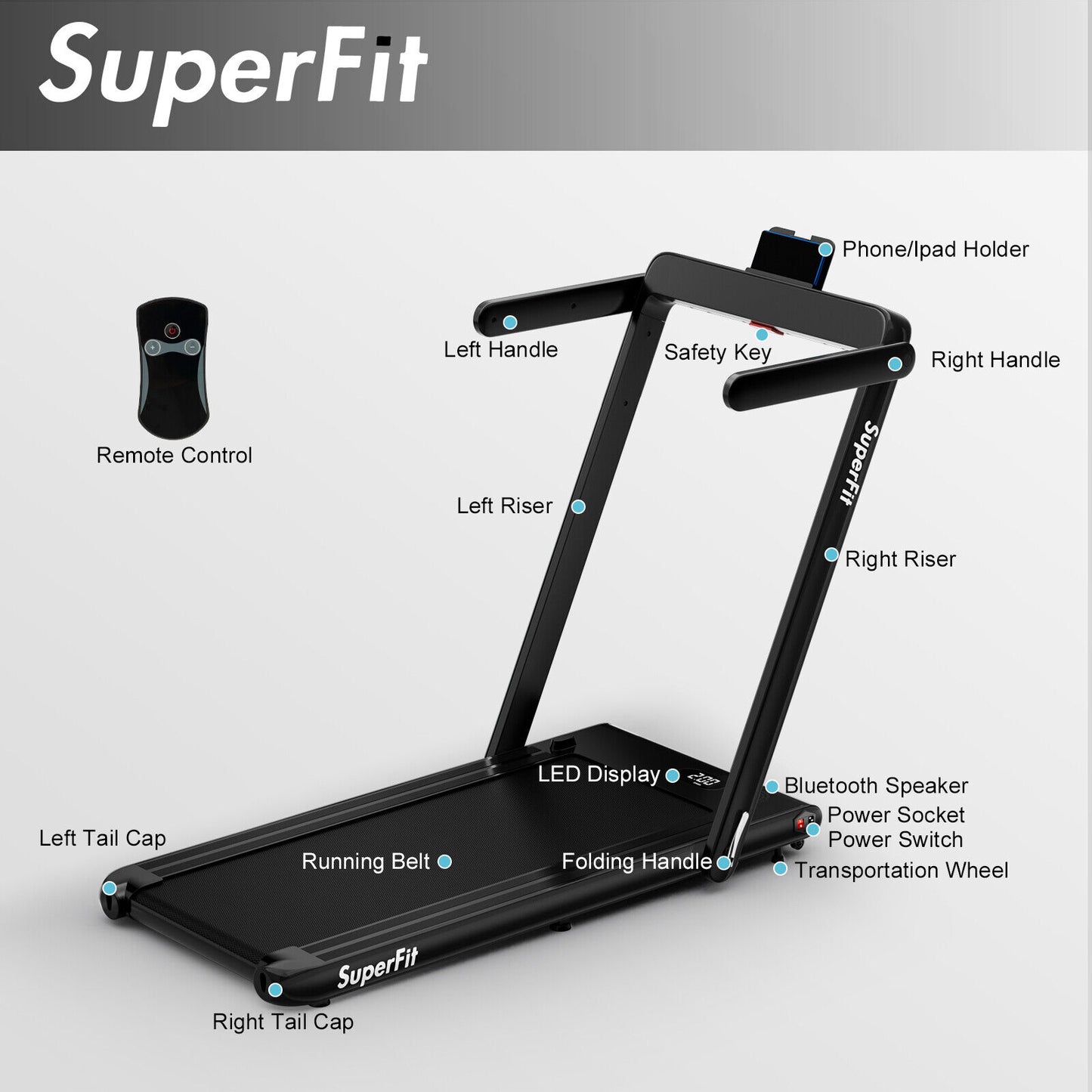 2.25HP 2 in 1 Folding Treadmill with APP Speaker Remote Control, Black Treadmills at Gallery Canada