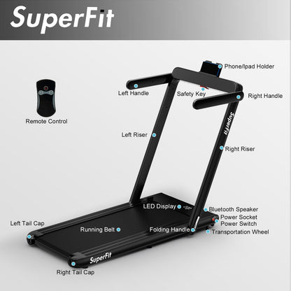 2.25HP 2 in 1 Folding Treadmill with APP Speaker Remote Control, Black Treadmills at Gallery Canada