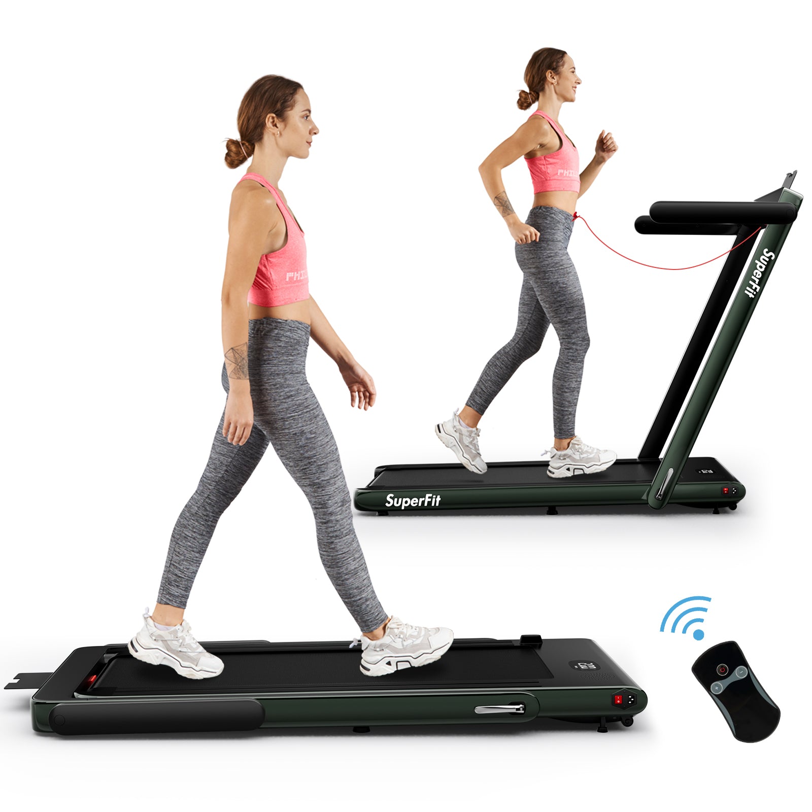 2.25HP 2 In 1 Folding Treadmill, Remote Control, Green Treadmills Green at Gallery Canada