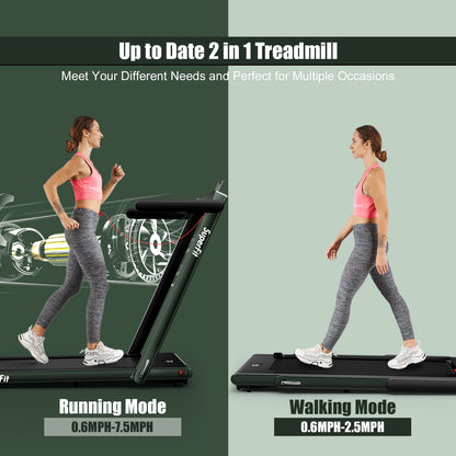 2.25HP 2 in 1 Folding Treadmill with APP Speaker Remote Control, Green Treadmills at Gallery Canada