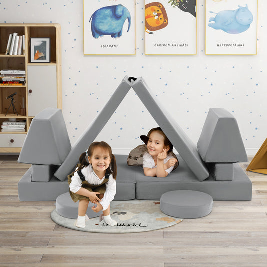 8-Piece Kids Play Couch Sofa with Portable Handle, Gray Kids Chairs & Seating Gray at Gallery Canada
