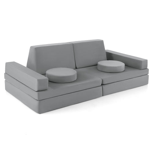 Kids Play Couch Sofa, 8-Piece, Portable Handle, Gray