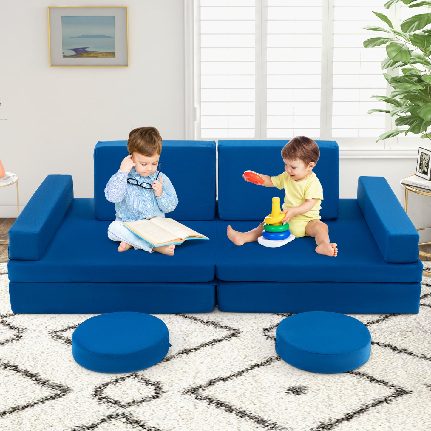 8-Piece Kids Play Couch Sofa with Portable Handle, Blue Kids Chairs & Seating at Gallery Canada