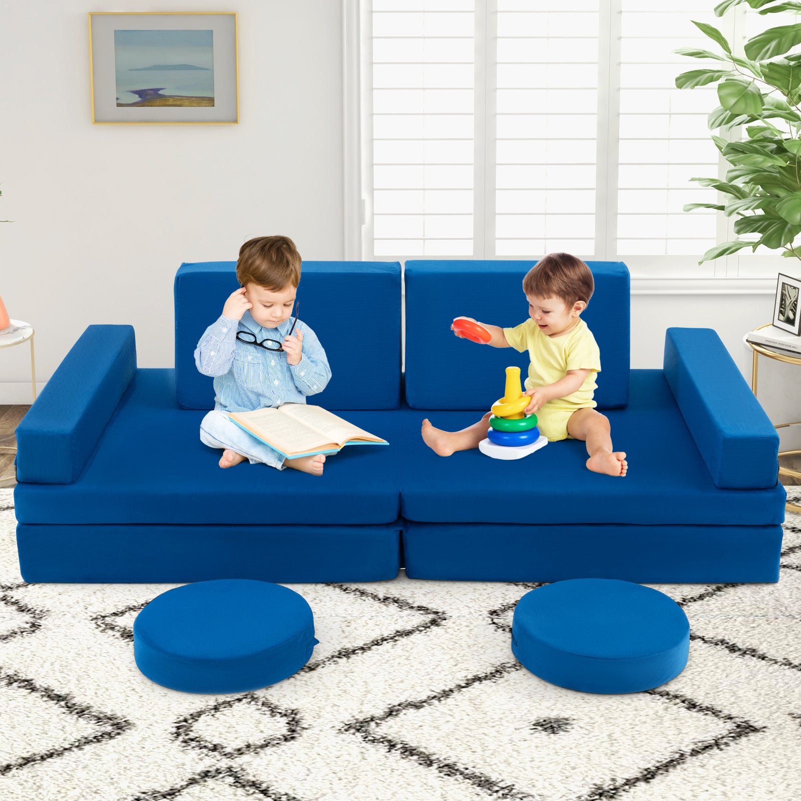 8-Piece Kids Play Couch Sofa with Portable Handle, Blue Kids Chairs & Seating at Gallery Canada