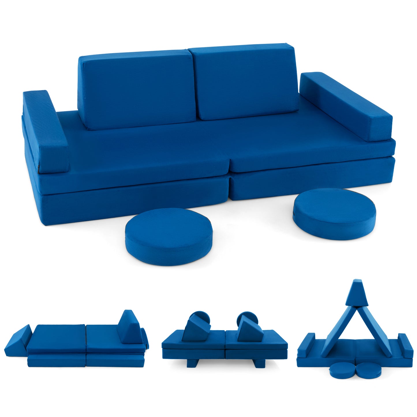 8-Piece Kids Play Couch Sofa with Portable Handle, Blue Kids Chairs & Seating at Gallery Canada
