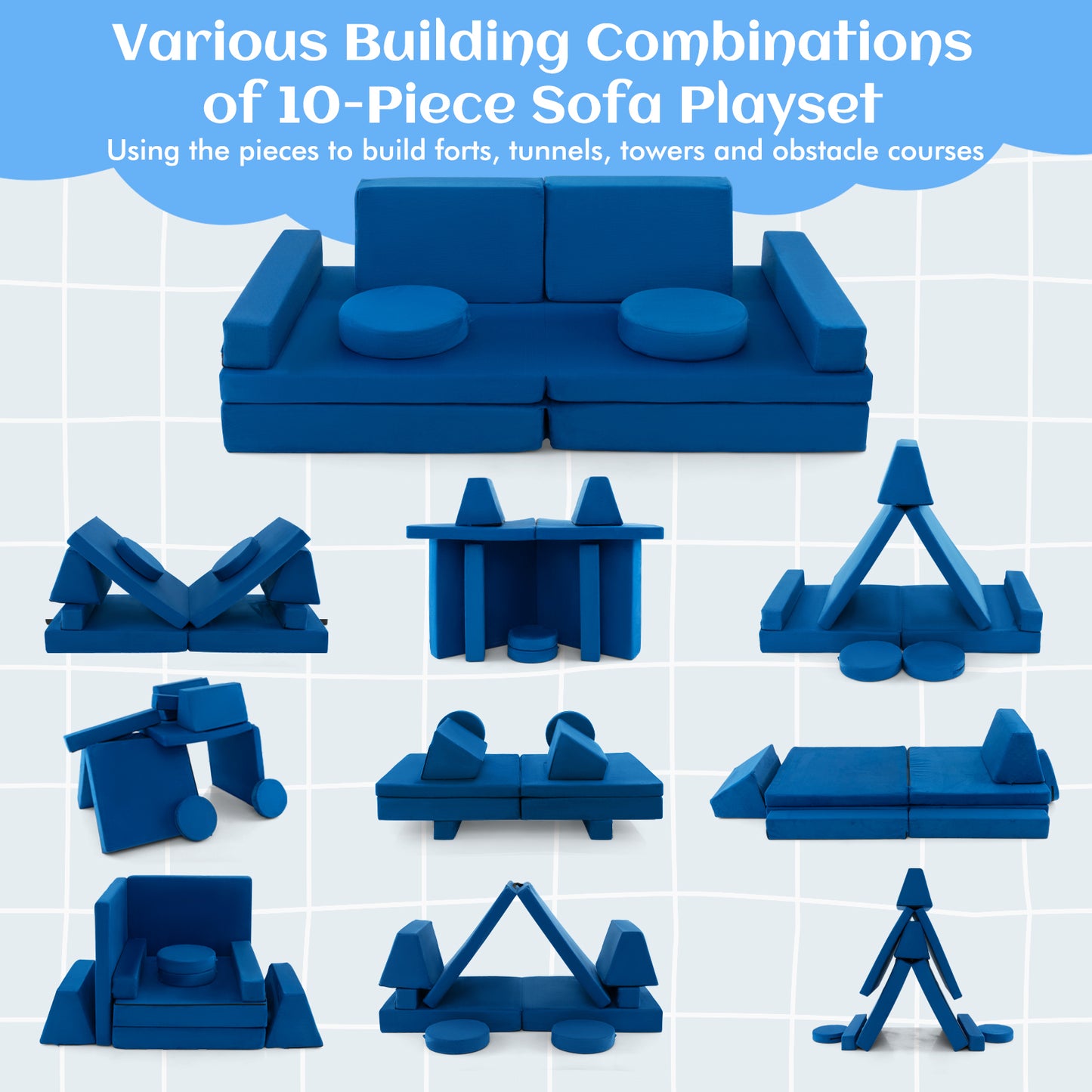 8-Piece Kids Play Couch Sofa with Portable Handle, Blue Kids Chairs & Seating at Gallery Canada