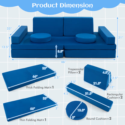 8-Piece Kids Play Couch Sofa with Portable Handle, Blue Kids Chairs & Seating at Gallery Canada