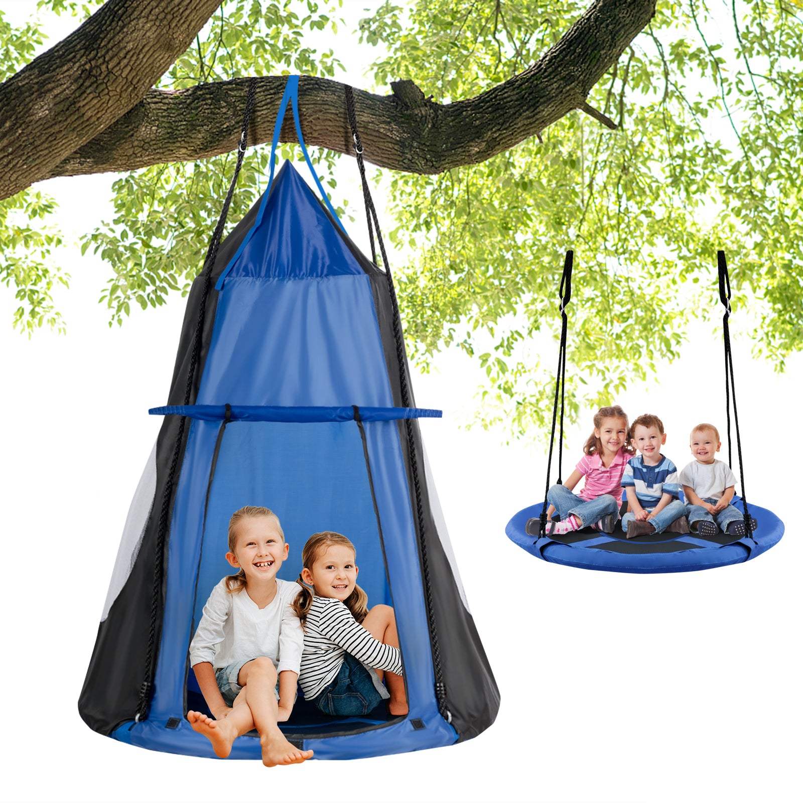2-in-1 40 Inch Kids Hanging Chair Detachable Swing Tent Set, Blue Swing & Playsets at Gallery Canada
