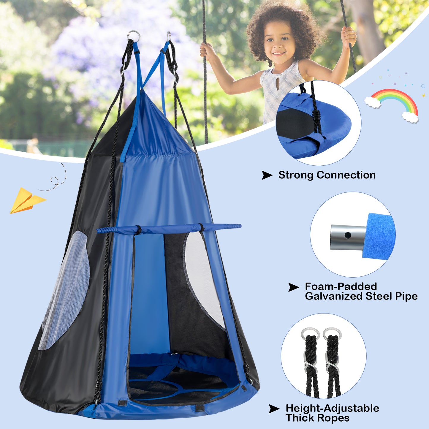 2-in-1 40 Inch Kids Hanging Chair Detachable Swing Tent Set, Blue Swing & Playsets at Gallery Canada