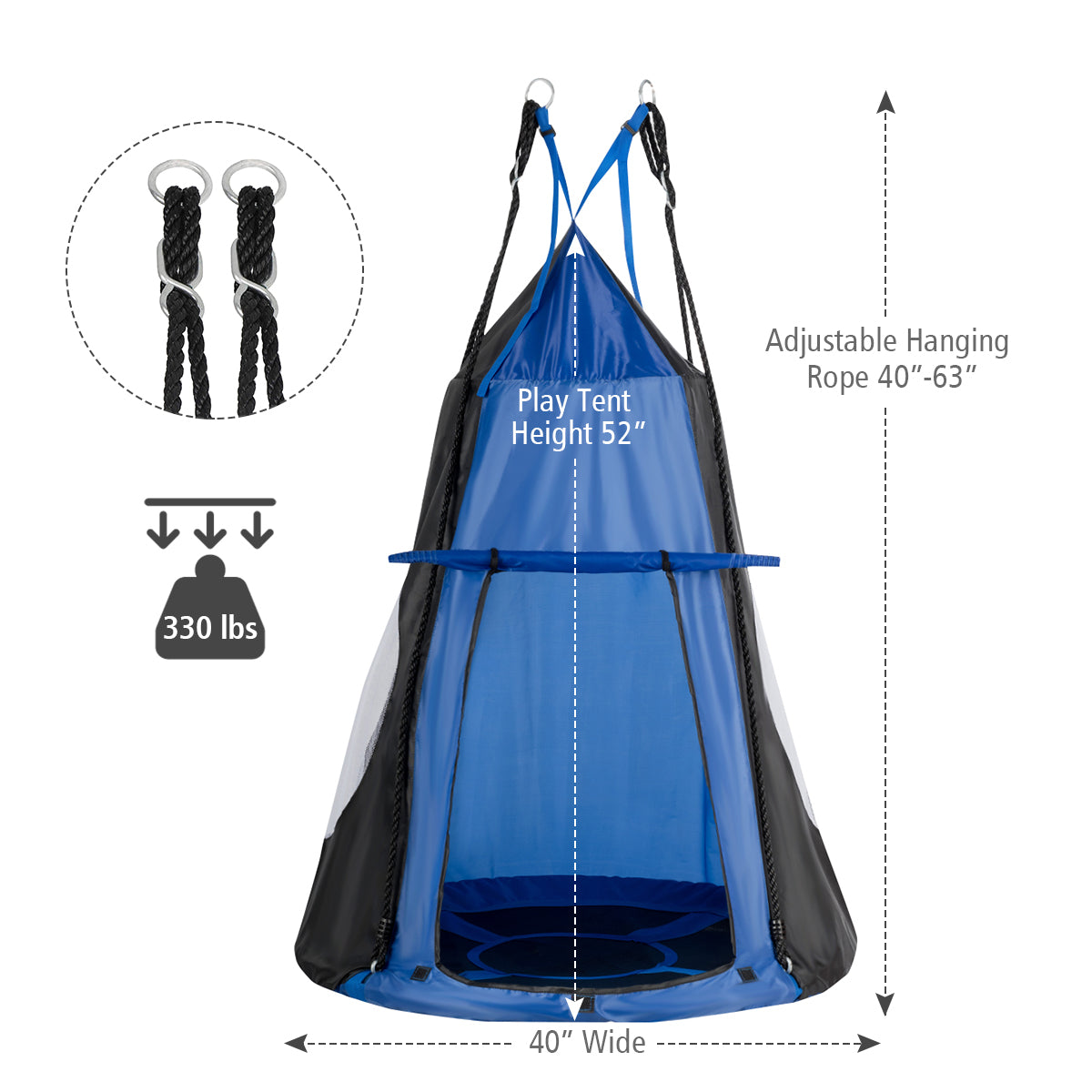 2-in-1 40 Inch Kids Hanging Chair Detachable Swing Tent Set, Blue Swing & Playsets at Gallery Canada
