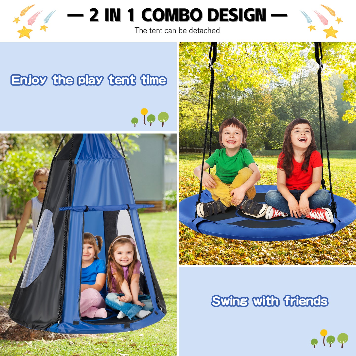 2-in-1 40 Inch Kids Hanging Chair Detachable Swing Tent Set, Blue Swing & Playsets at Gallery Canada