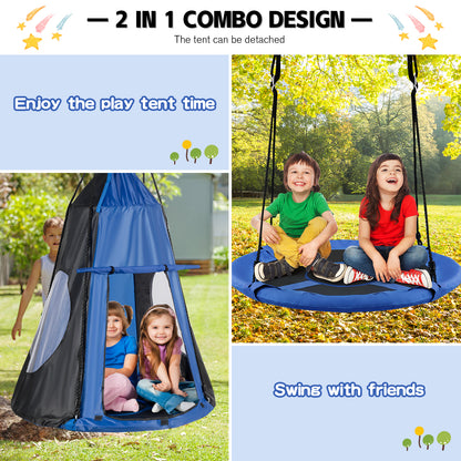 2-in-1 40 Inch Kids Hanging Chair Detachable Swing Tent Set, Blue Swing & Playsets at Gallery Canada