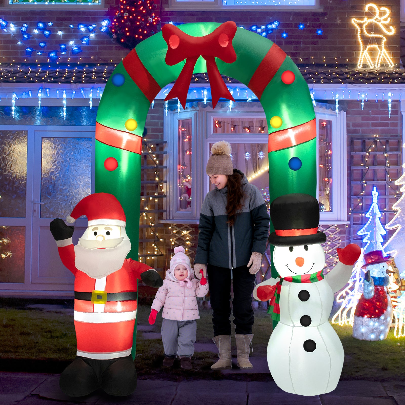8 Feet Christmas Inflatable Archway with Santa Claus and Snowman, Multicolor Christmas Inflatables at Gallery Canada