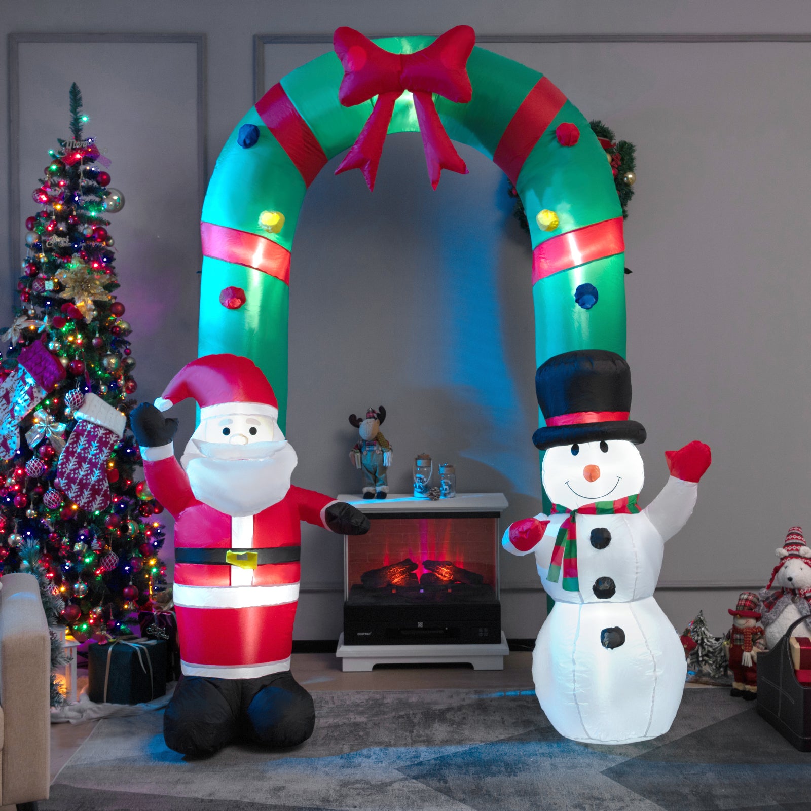 8 Feet Christmas Inflatable Archway with Santa Claus and Snowman, Multicolor Christmas Inflatables at Gallery Canada