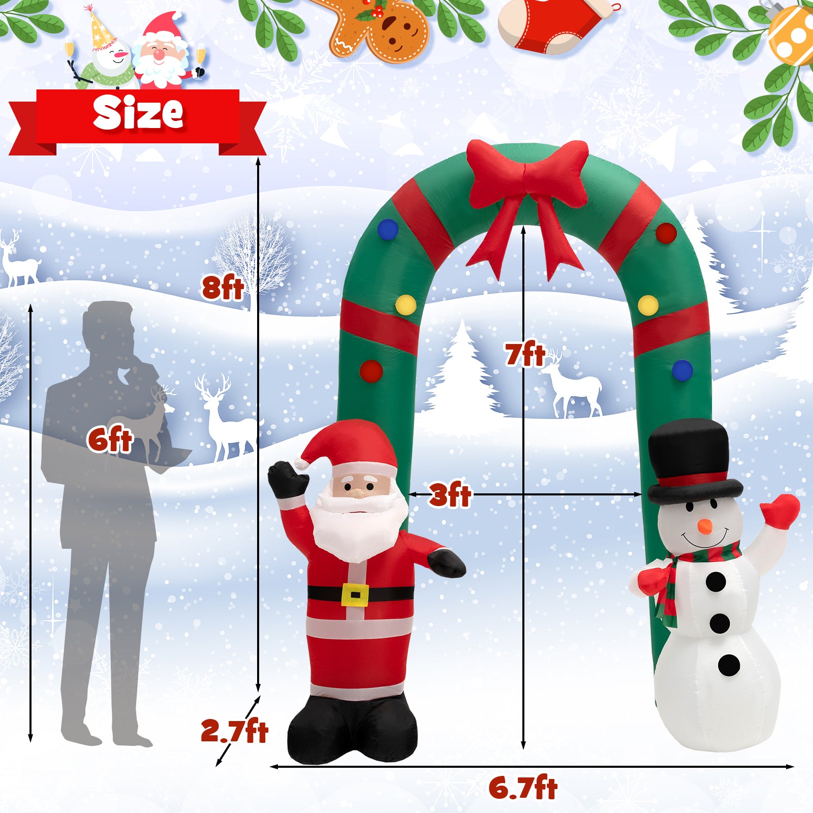 8 Feet Christmas Inflatable Archway with Santa Claus and Snowman, Multicolor Christmas Inflatables at Gallery Canada