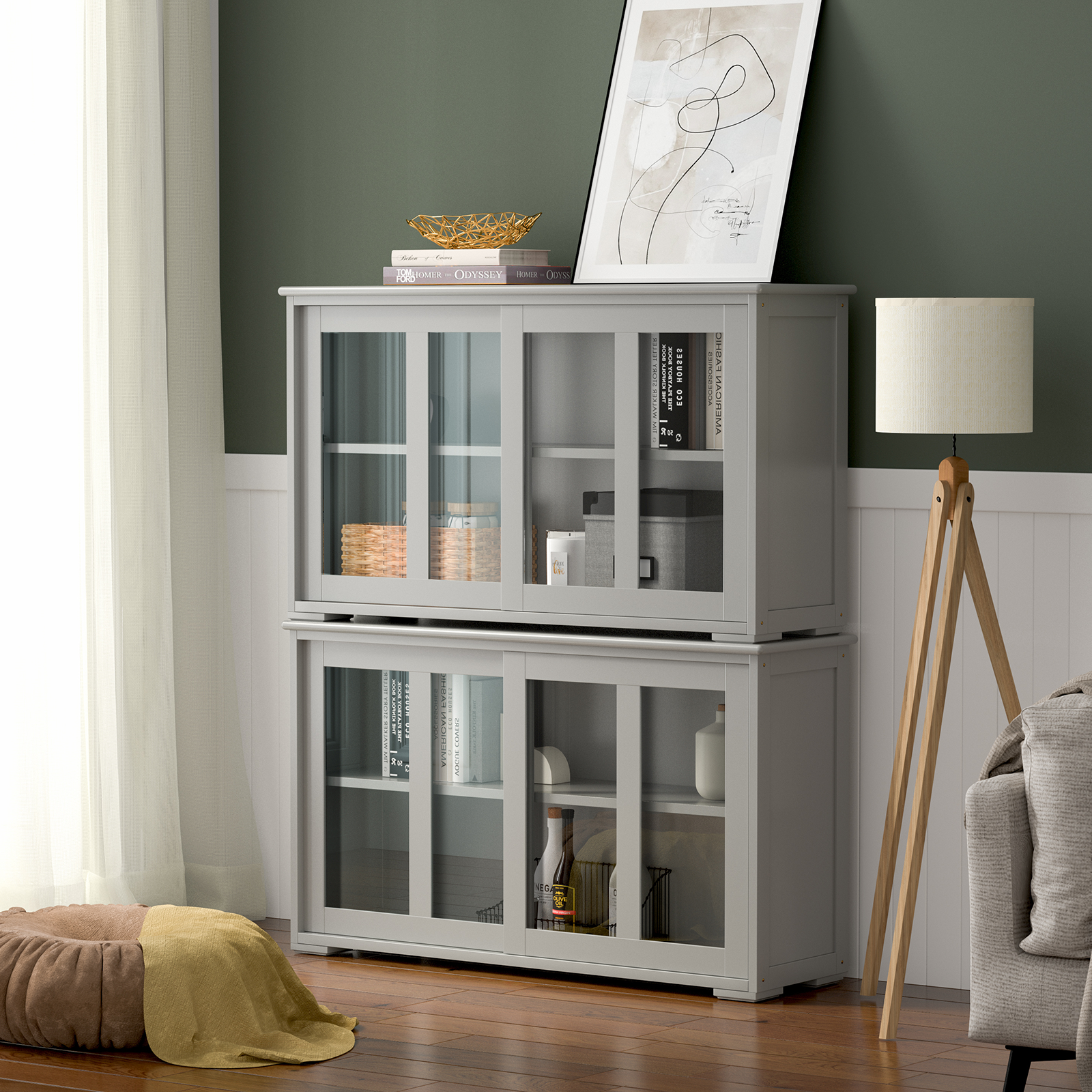 Sideboard Buffet Cupboard Storage Cabinet with Sliding Door, Gray Sideboards Cabinets & Buffets at Gallery Canada