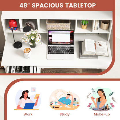 48 Inch Computer Desk With Drawers, Power Outlets, 5-Cubby Hutch, White Computer Desks at Gallery Canada