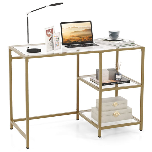 Modern Console Table with 2 Open Shelves and Metal Frame, Golden - Gallery Canada