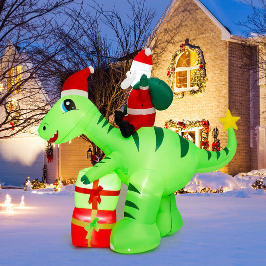 8 Feet Lighted Christmas Inflatable Santa Claus Dinosaur Decoration with Gift Boxes, Multicolor - Gallery Canada