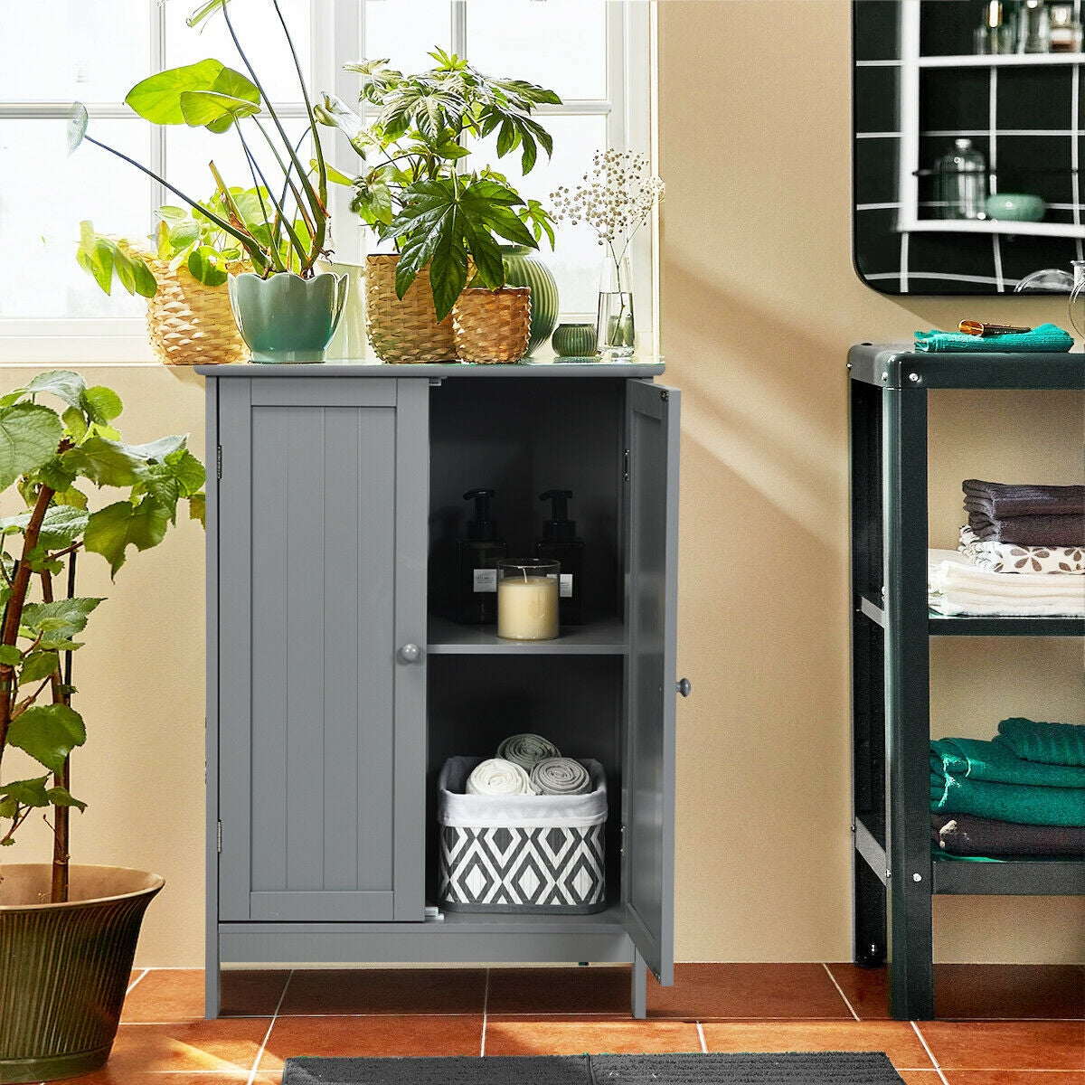 Bathroom Floor Storage Double Door Cupboard Cabinet, Gray Floor Cabinets at Gallery Canada