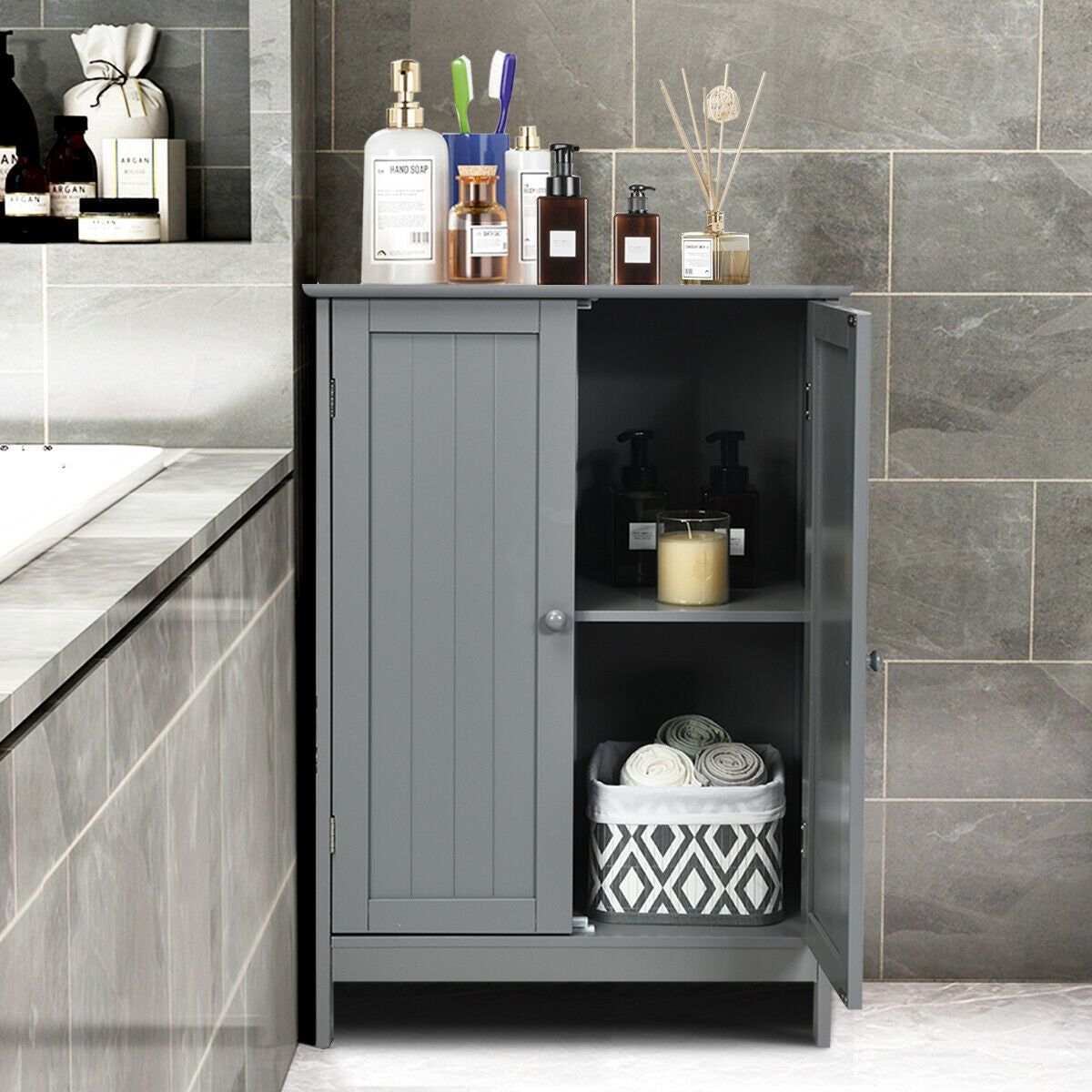 Bathroom Floor Storage Double Door Cupboard Cabinet, Gray Floor Cabinets at Gallery Canada