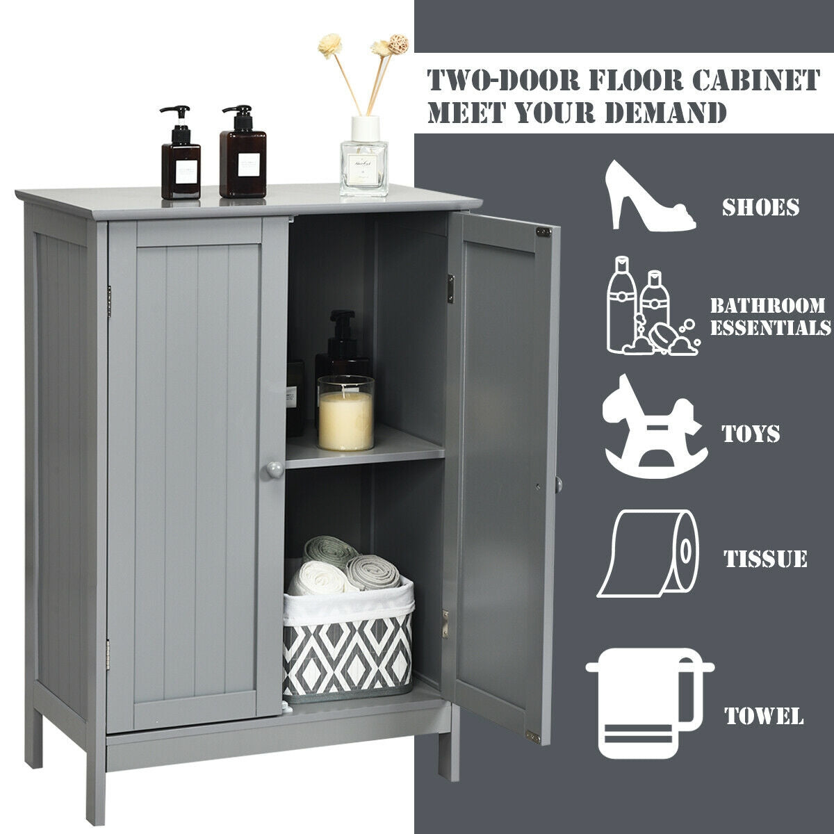 Bathroom Floor Storage Double Door Cupboard Cabinet, Gray Floor Cabinets at Gallery Canada