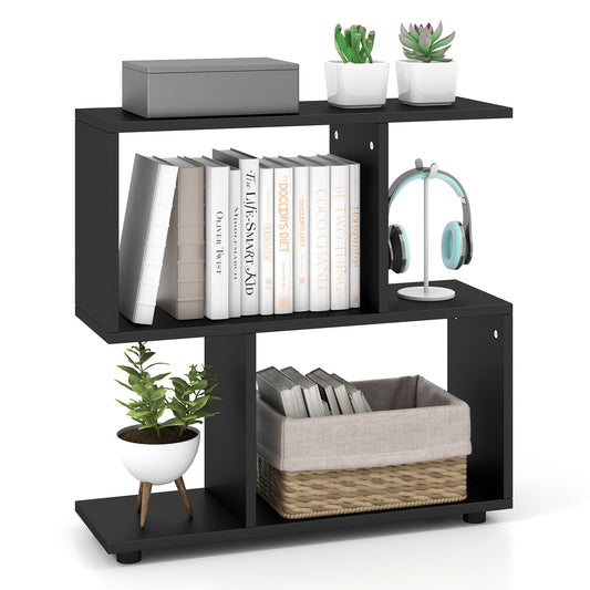 24 Inch 3-Tier Geometric Bookshelf, Black Bookcases Black at Gallery Canada