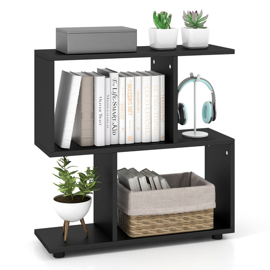 24 Inch 3-Tier Geometric Bookshelf, Black Bookcases Black at Gallery Canada