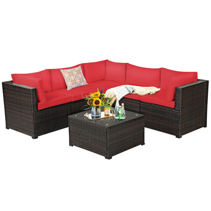 6 Pieces Patio Rattan Furniture Set Sectional Cushioned Sofa Deck, Red Outdoor Sectionals at Gallery Canada