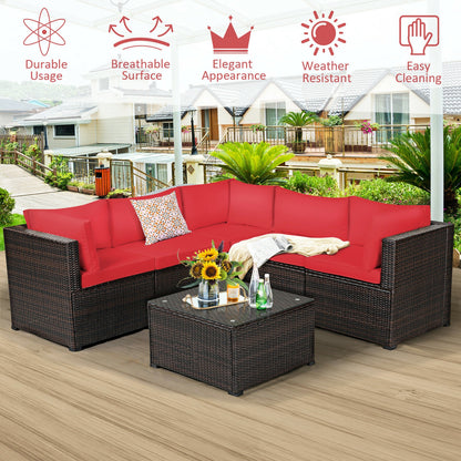 6 Pieces Patio Rattan Furniture Set Sectional Cushioned Sofa Deck, Red Outdoor Sectionals at Gallery Canada