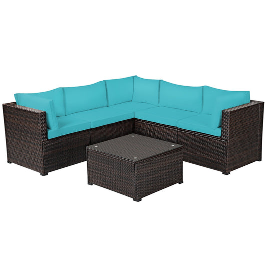 6 Pieces Patio Furniture Sofa Set with Cushions for Outdoor, Turquoise - Gallery Canada