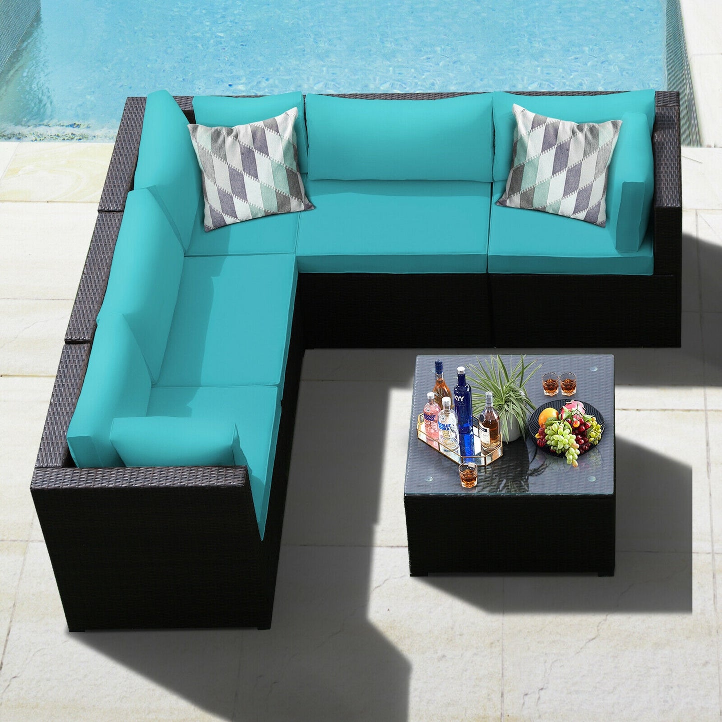 6 Pieces Patio Furniture Sofa Set with Cushions for Outdoor, Turquoise Outdoor Sectionals at Gallery Canada