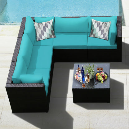 6 Pieces Patio Furniture Sofa Set with Cushions for Outdoor, Turquoise Outdoor Sectionals at Gallery Canada