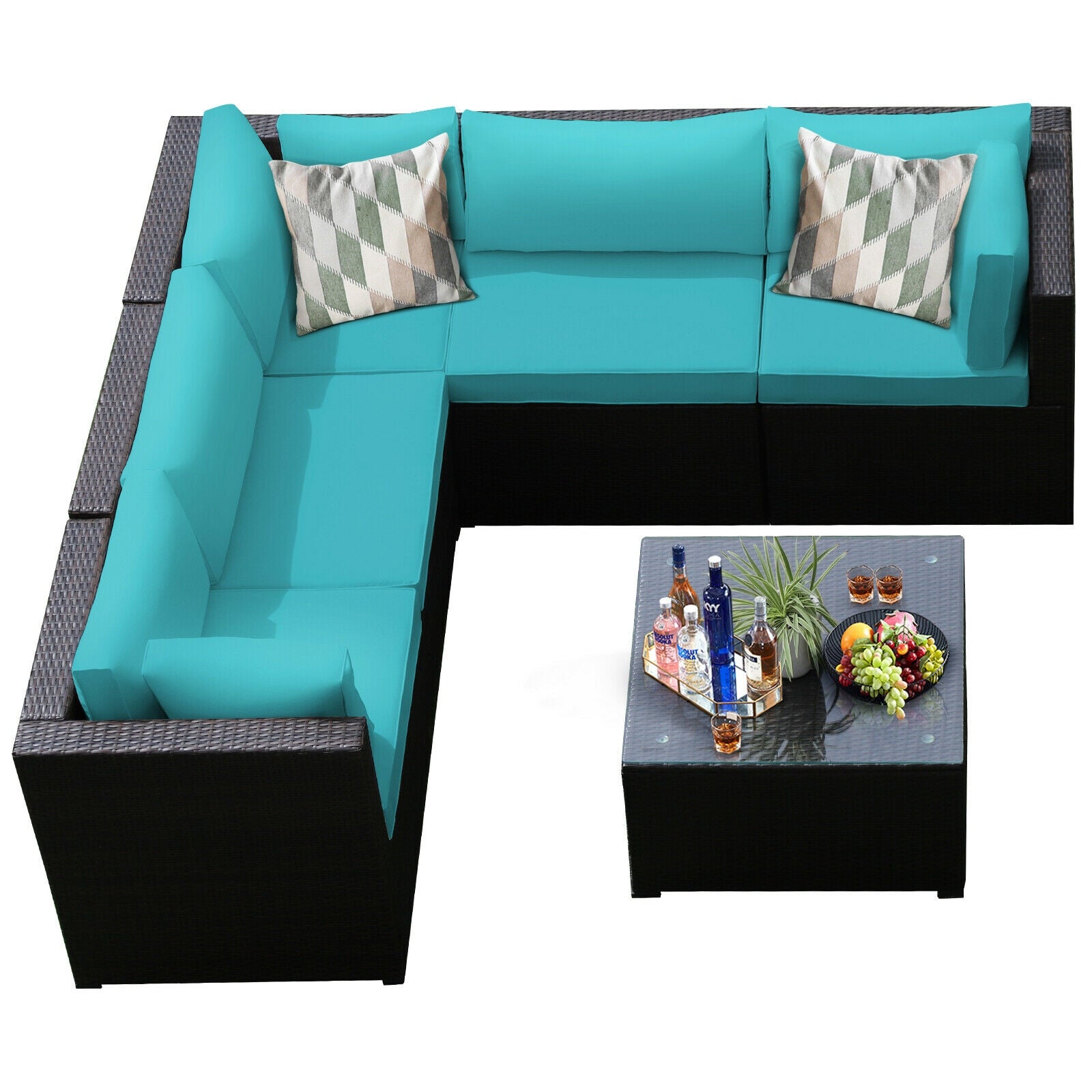 6 Pieces Patio Furniture Sofa Set with Cushions for Outdoor, Turquoise Outdoor Sectionals at Gallery Canada