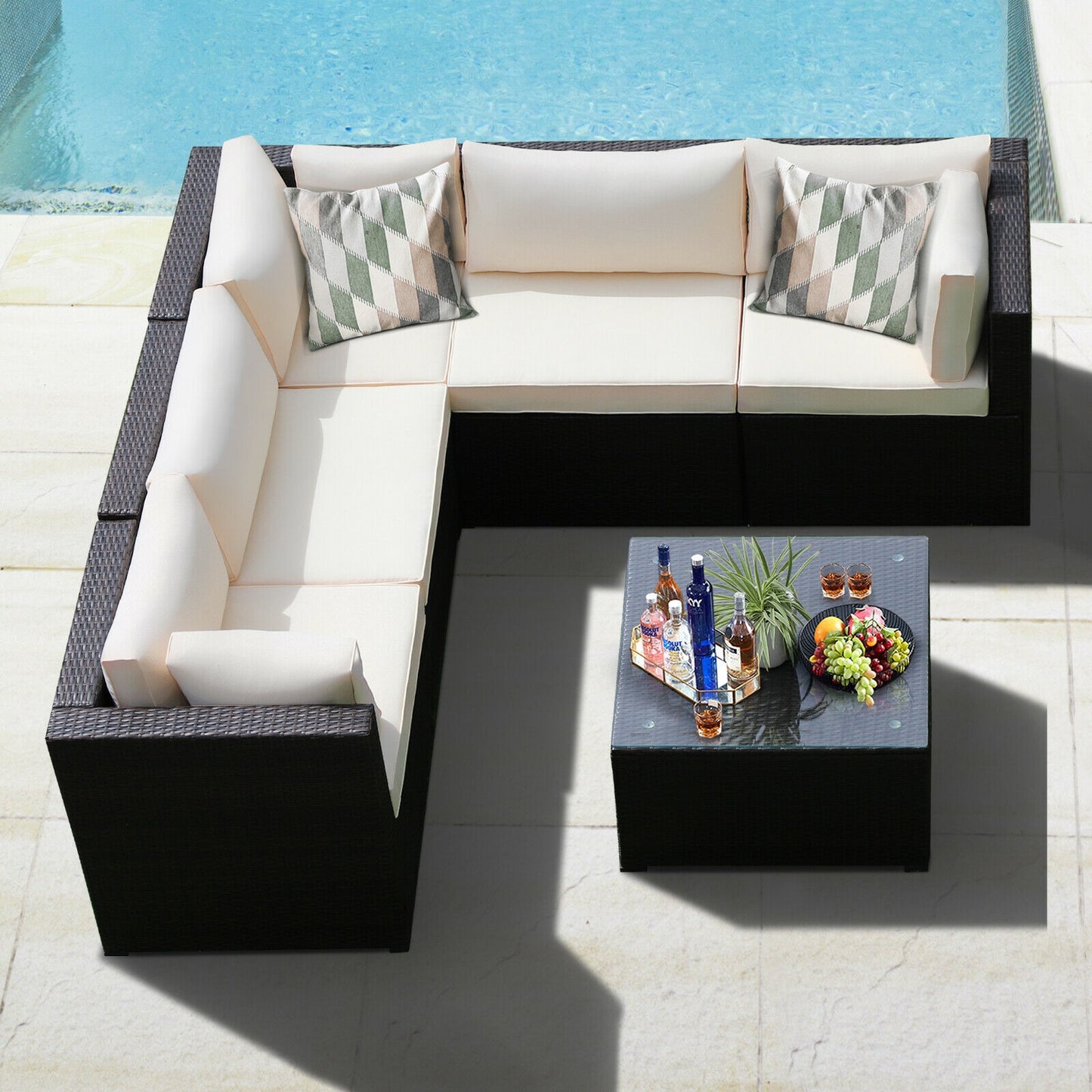 6 Pieces Patio Furniture Sofa Set with Cushions for Outdoor, Beige Outdoor Sectionals at Gallery Canada