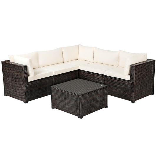 6 Pieces Patio Furniture Sofa Set with Cushions for Outdoor, Beige - Gallery Canada