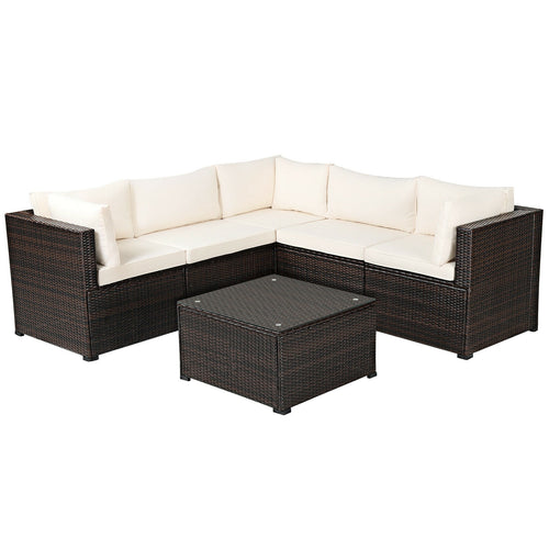 6 Piece Patio Sofa Set With Cushions, Outdoor, Beige