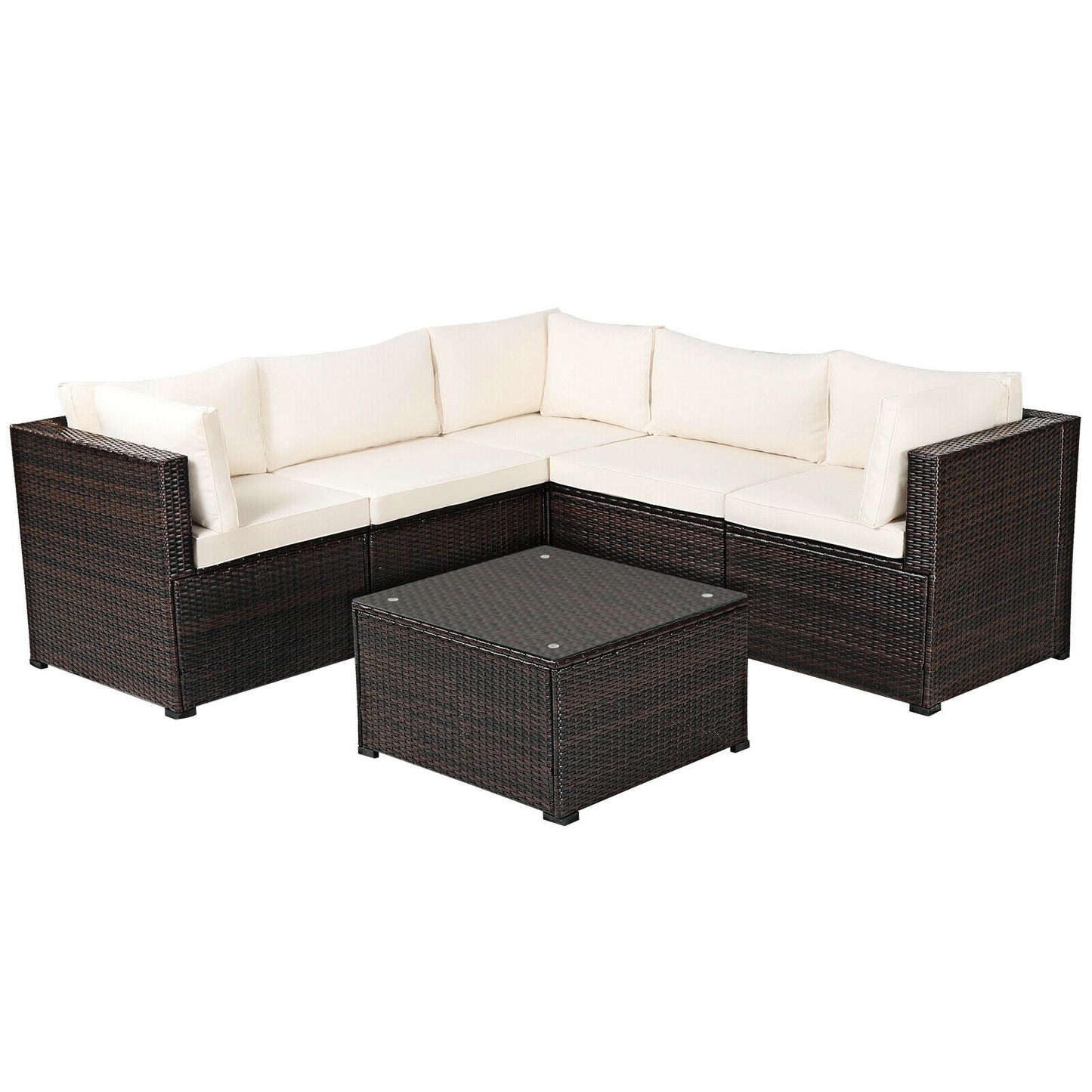 6 Pieces Patio Furniture Sofa Set with Cushions for Outdoor, Beige Outdoor Sectionals Beige at Gallery Canada