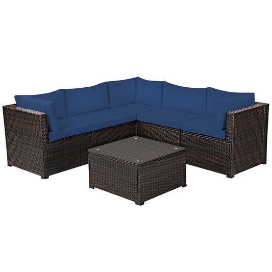 6 Pieces Patio Furniture Sofa Set with Cushions for Outdoor, Navy - Gallery Canada