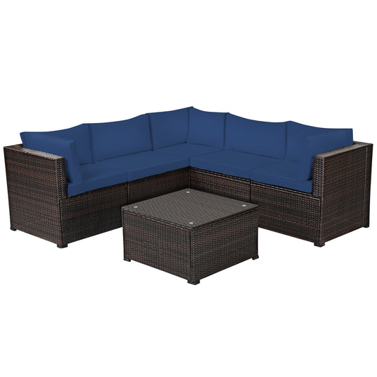 6 Pieces Patio Furniture Sofa Set with Cushions for Outdoor, Navy Outdoor Sectionals Navy at Gallery Canada