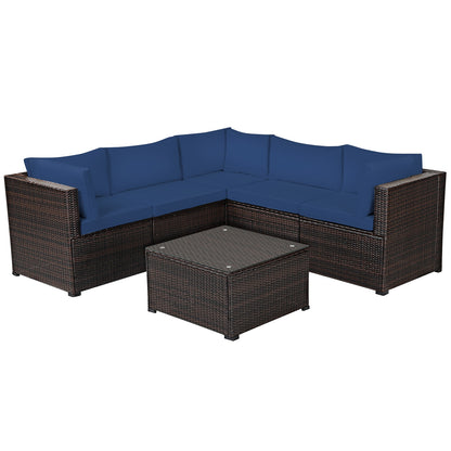 6 Pieces Patio Furniture Sofa Set with Cushions for Outdoor, Navy Outdoor Sectionals at Gallery Canada