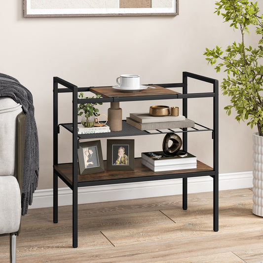 Industrial Entryway Table with Removable Panel and Mesh Shelf, Rustic Brown - Gallery Canada