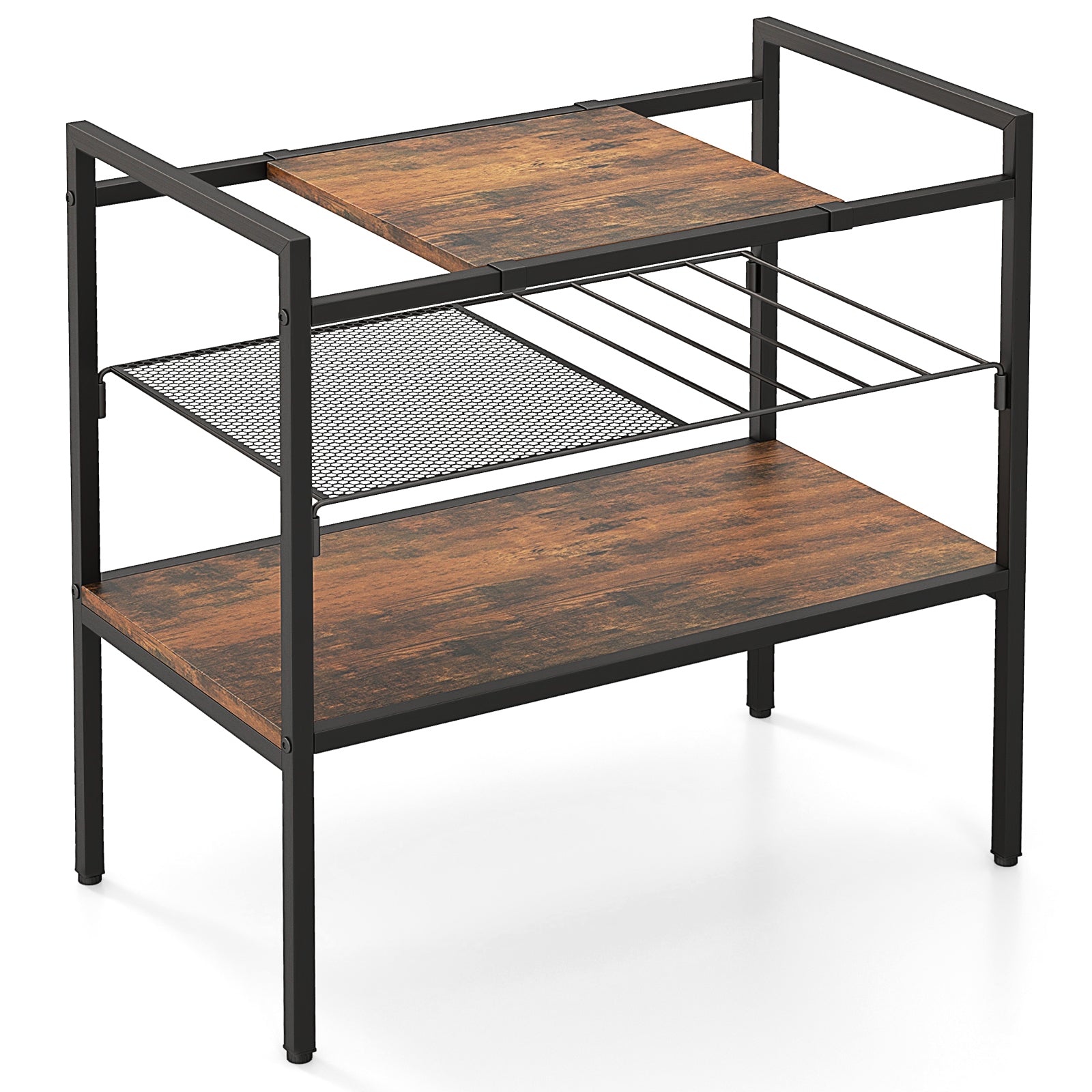 Industrial Entryway Table with Removable Panel and Mesh Shelf, Rustic Brown Console Tables at Gallery Canada