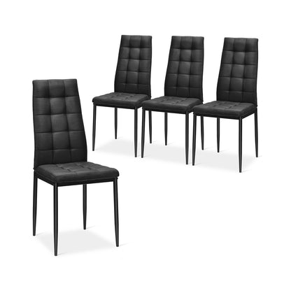 Set of 4 Fabric Dining Chairs, Upholstered Cushion, High Back, Black
